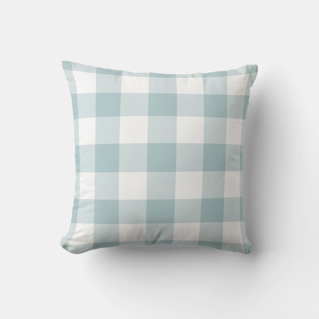 Almofada Padrão de Gingham Branco e Azul Pastel (Frente)