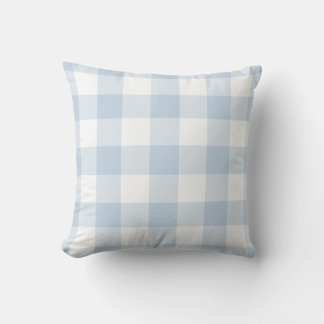 Almofada Padrão de Gingham Branco e Azul Pastel (Frente)