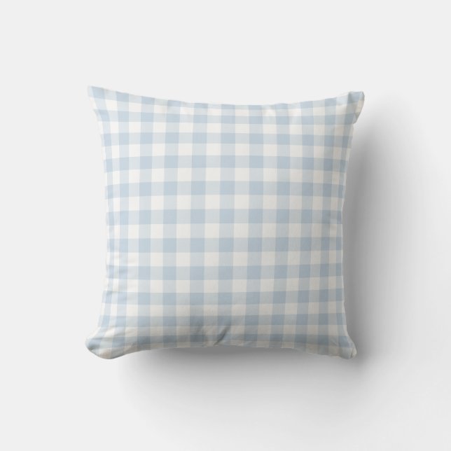Almofada Padrão de Gingham Branco e Azul Pastel verificado (Frente)