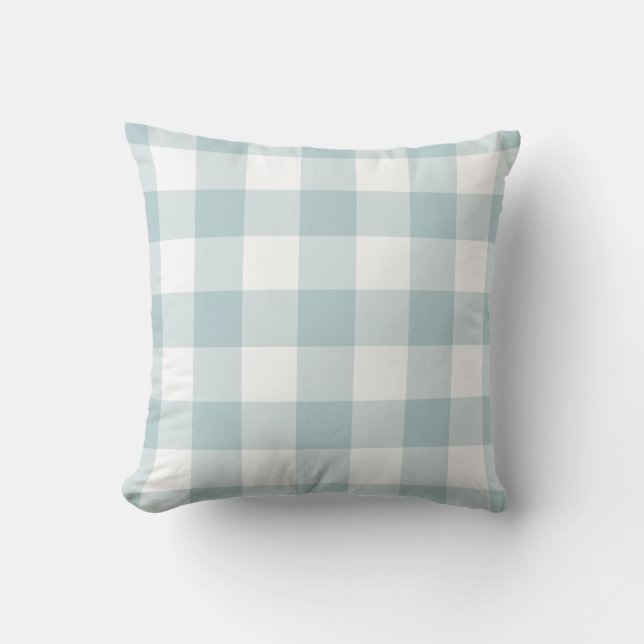 Almofada Padrão de Gingham Branco e Azul Pastel verificado (Frente)