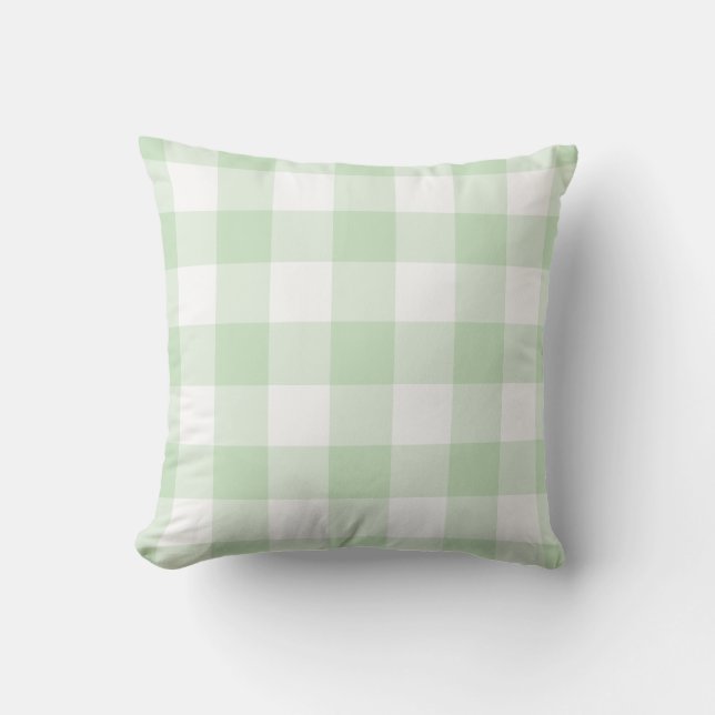 Almofada Padrão de Gingham Branco e Verde da Casa da Moeda  (Frente)