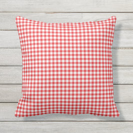 Almofada Padrão de Gingham Branco Vermelho Verificado