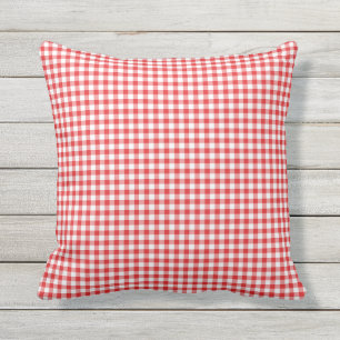 Almofada Padrão de Gingham Branco Vermelho Verificado