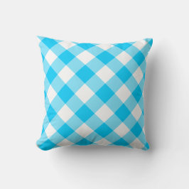 Almofada Padrão de Gingham Diagonal Branco e Azul Aqua
