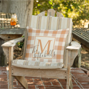 Almofada Padrão de Gingham Laranja de Pumpkin de Nome Pers