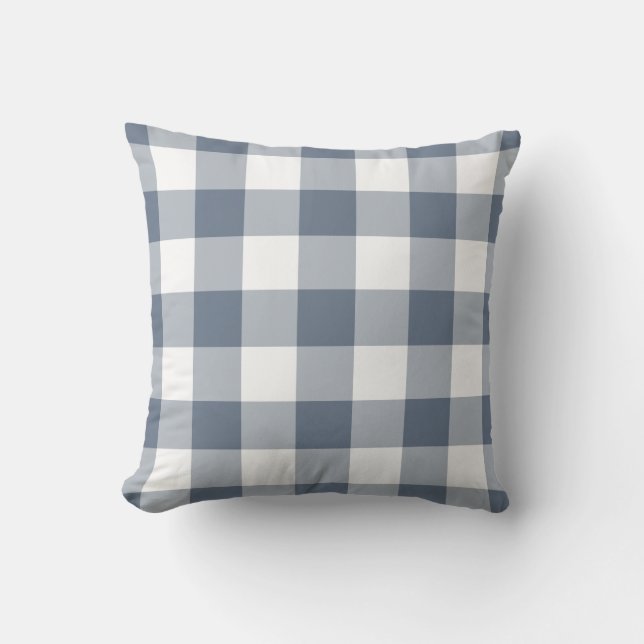 Almofada Padrão de Gingham marinho Azul e Branco verificado (Frente)