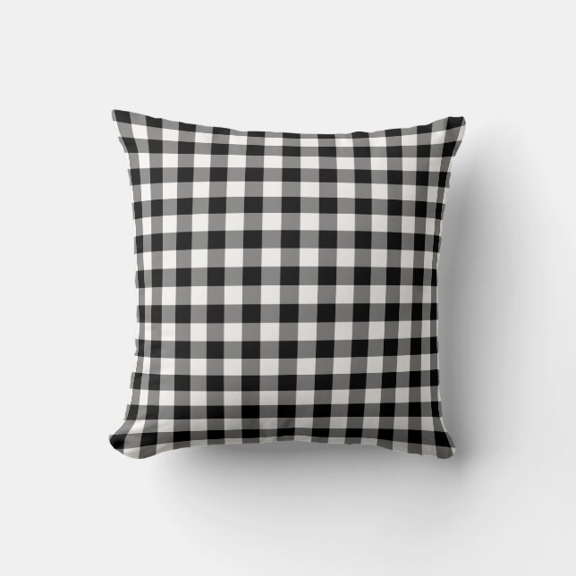 Almofada Padrão de Gingham Preto e Branco (Frente)