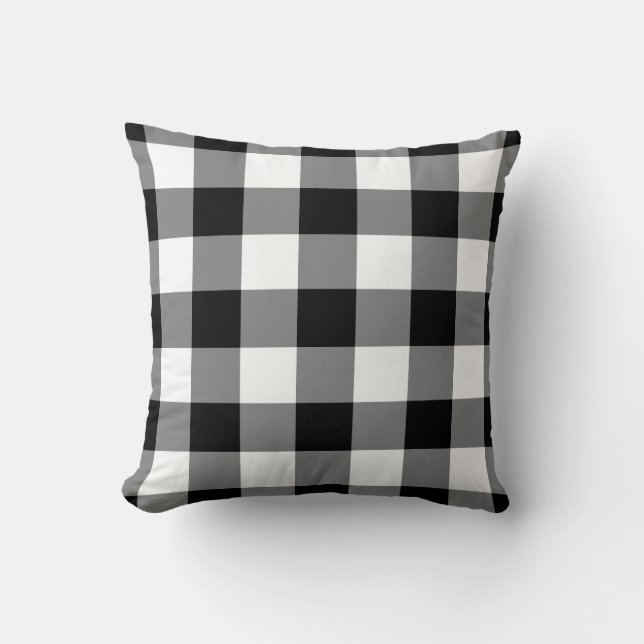 Almofada Padrão de Gingham Preto e Branco (Frente)