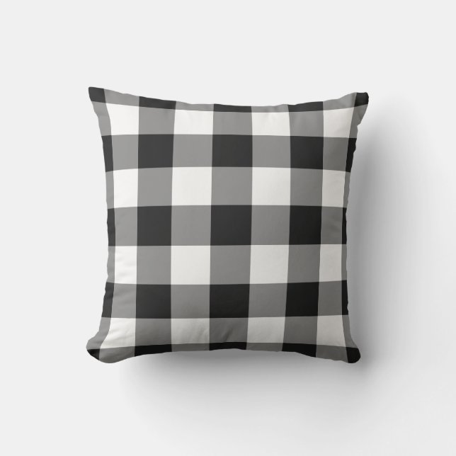 Almofada Padrão de Gingham preto e branco verificado (Frente)
