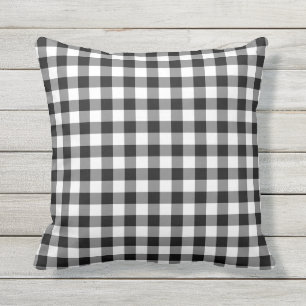 Almofada Padrão de Gingham preto e branco verificado