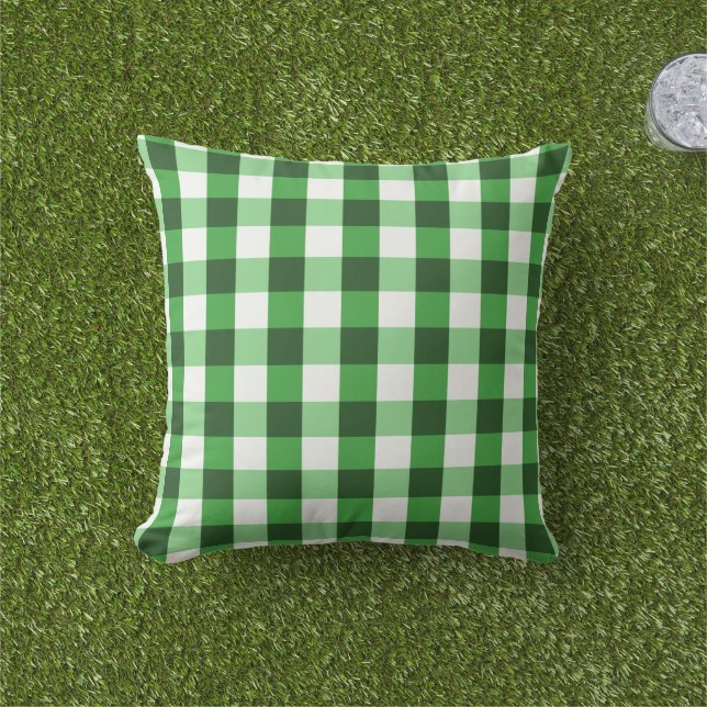 Almofada Padrão de Gingham Verde Florestal (Grama)