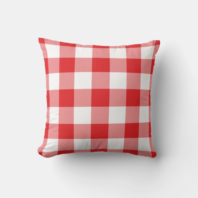 Almofada Padrão de Gingham Vermelho e Branco (Frente)