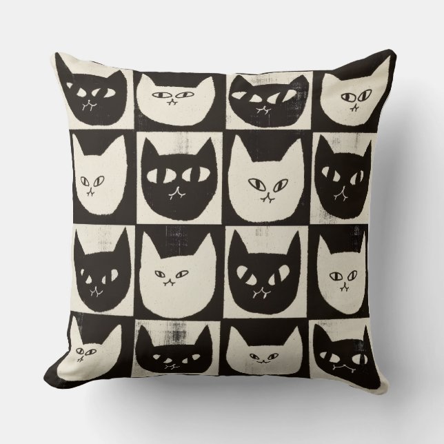 Almofada Padrão de Grade de Gato Retro (Frente)
