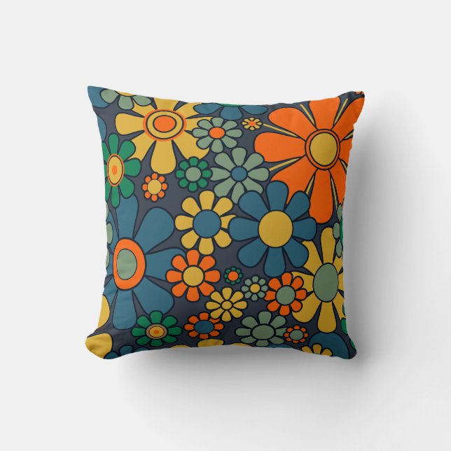 Almofada Padrão de Groovy Floral 60s 70s (Frente)