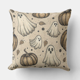 Almofada Padrão de Halloween de Fantasmas e Pumpkins Vintag