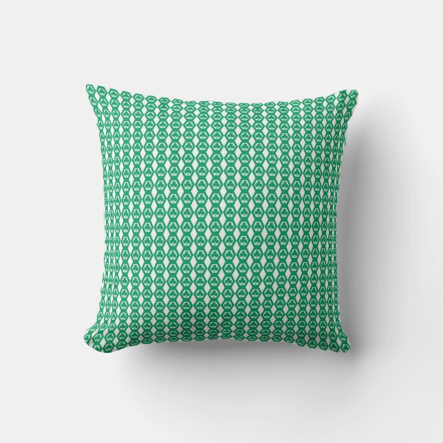 Almofada Padrão de Hexágono Branco Verde Trevo (Frente)