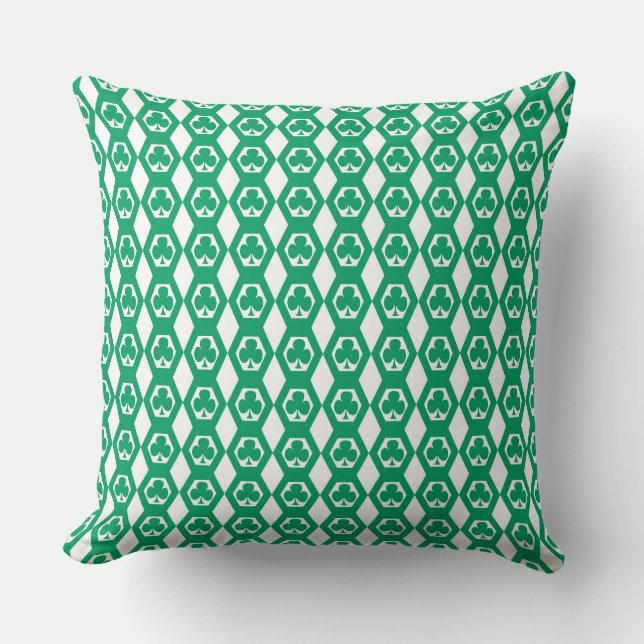 Almofada Padrão de Hexágono Branco Verde Trevo (Frente)