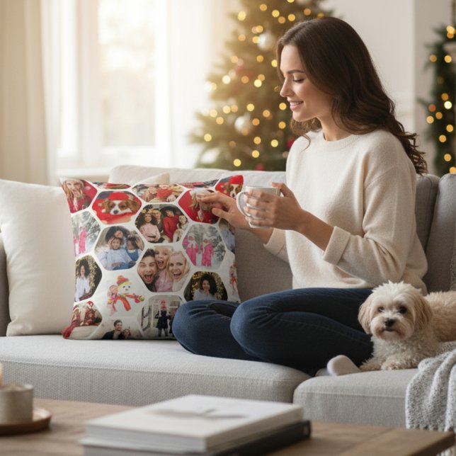 Almofada Padrão de Hexágono Moderno Simples de Colagem de F (Criador carregado)