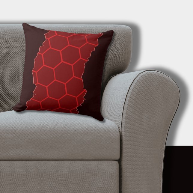 Almofada Padrão de Hexágono Negro, Na moda Vermelho Sanduíc (Red Pillow Torn Hexagon Pattern)