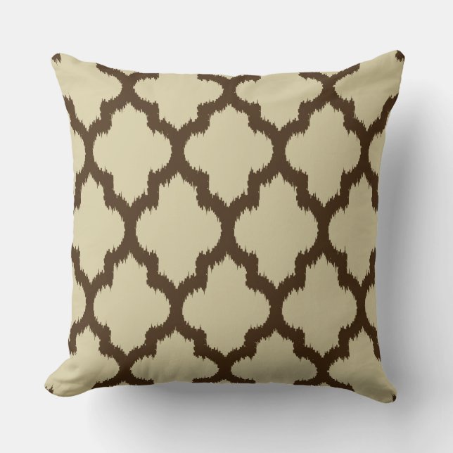 Almofada Padrão de Ikat de Quatrefoil Amarelo e Turquesa e  (Frente)