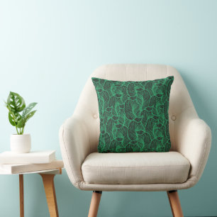 Almofada padrão de ilustração de folhas verdes
