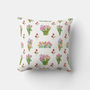 Almofada Padrão de Impressão de Tulipa de Aquarela