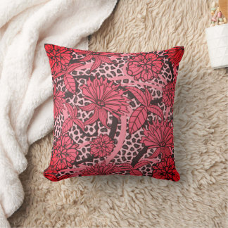 Almofada Padrão de Impressão Floral Rosa Preto de Leopardo 