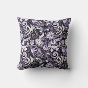 Almofada Padrão de impressão paisley branco roxo preto