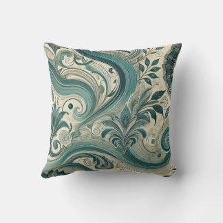 Almofada Padrão De Intrato De Teal Floral E De Rotação2