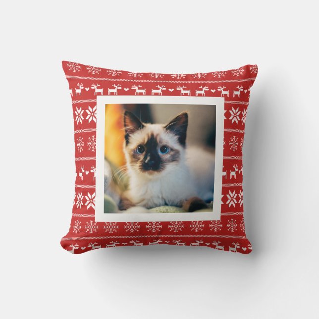 Almofada Padrão de inverno escandinavo vermelho - Adicionar (Frente)