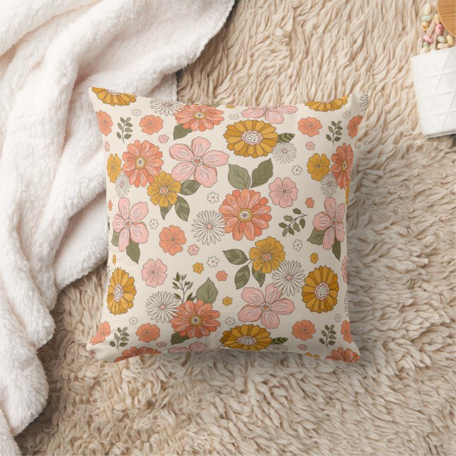 Almofada Padrão de Jardim de Flor Rosa e Laranja (Cobertor)