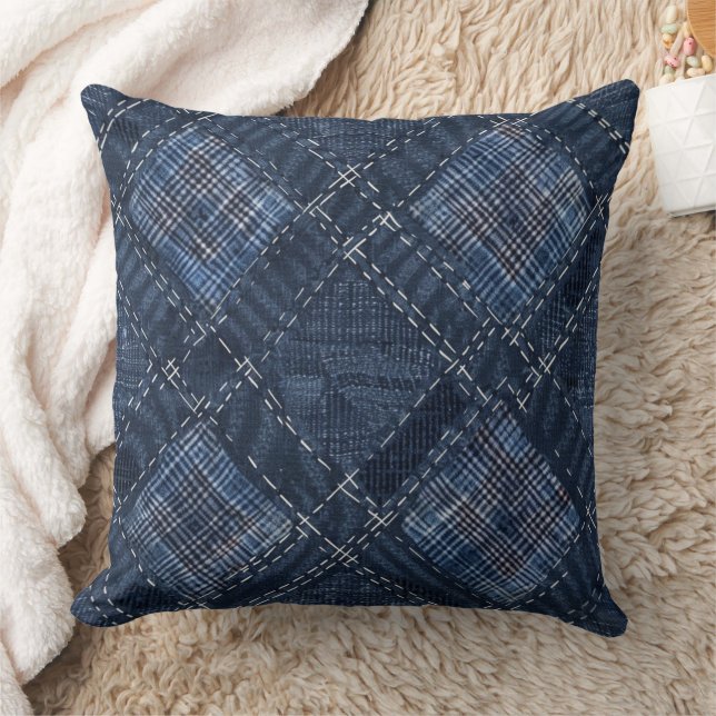 Almofada Padrão de jeans com ponto de diamante índigo cláss (Cobertor)