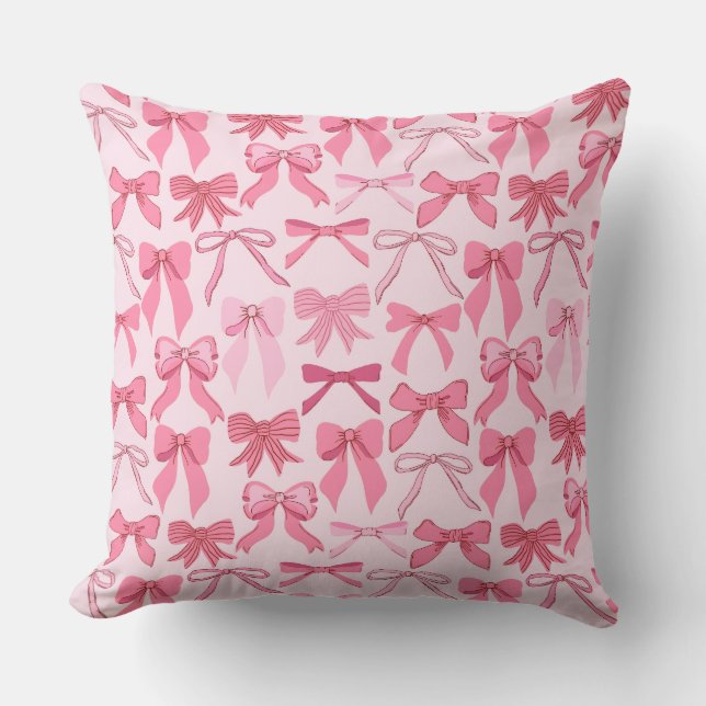 Almofada Padrão de Laços Cor-de-Rosa Charmoso e na Moda (Frente)