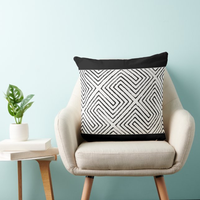 Almofada Padrão de Lama Africana Preta e Branca (Cadeira)