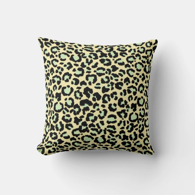 Almofada Padrão de Leopardo em Verde Menta em Aveia (Frente)