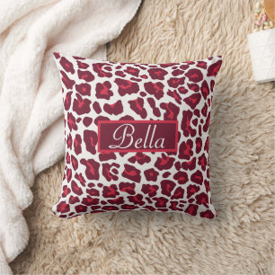 Almofada Padrão de Leopardo Vermelho do Vinho