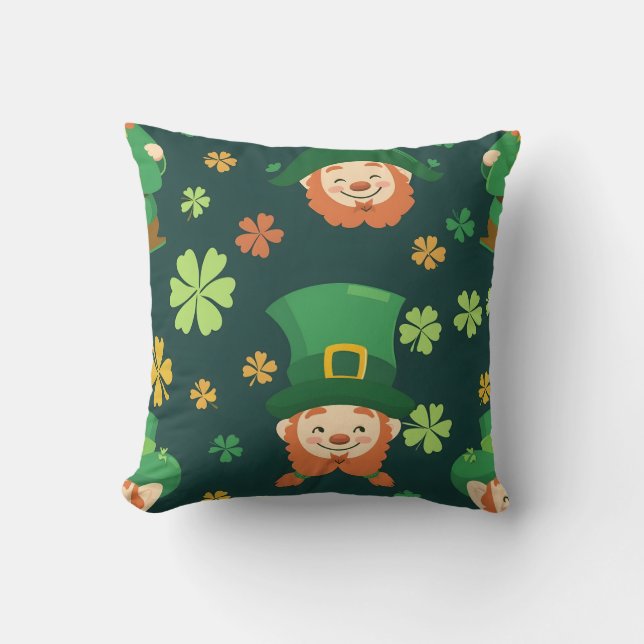 Almofada Padrão de Leprechaun Barbudo Verde (Frente)