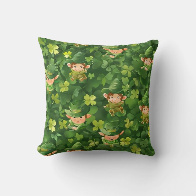 Almofada Padrão de Leprechaun Verde Bonito (Frente)