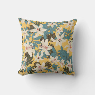 Almofada Padrão de Lily de Folhas Tropicais Brilhantes
