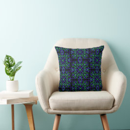 Almofada Padrão de Linha Abstrata em Verde Violeta e Preto