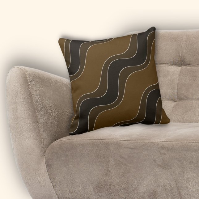 Almofada Padrão de Linha de Ripple Marrom ondulado (Wavy Brown Ripple Line Pattern Throw Pillow)