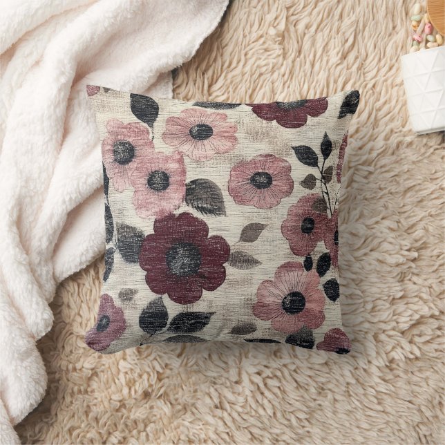 Almofada Padrão de Linho Floral Rosa Rustico (7) (Cobertor)