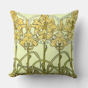 Almofada Padrão de Lírio Art Nouveau de Alphonse Mucha Anti