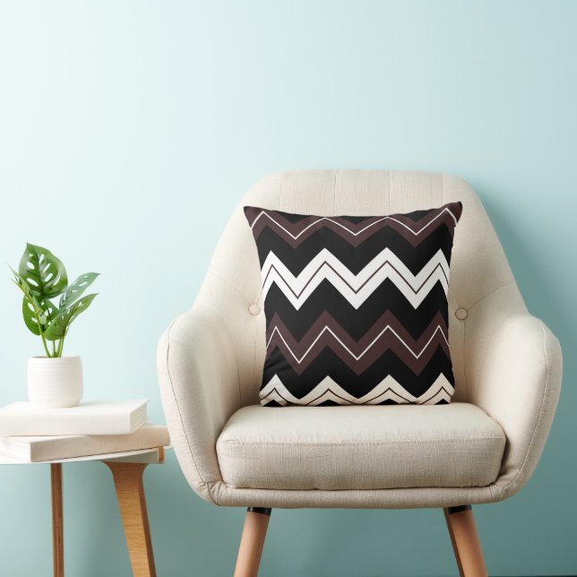 Almofada Padrão de Listra Chevron Preto Branco Marrom (Cadeira)