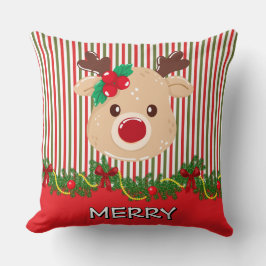 Almofada Padrão de Listra de Natal Retro & Renas Personaliz