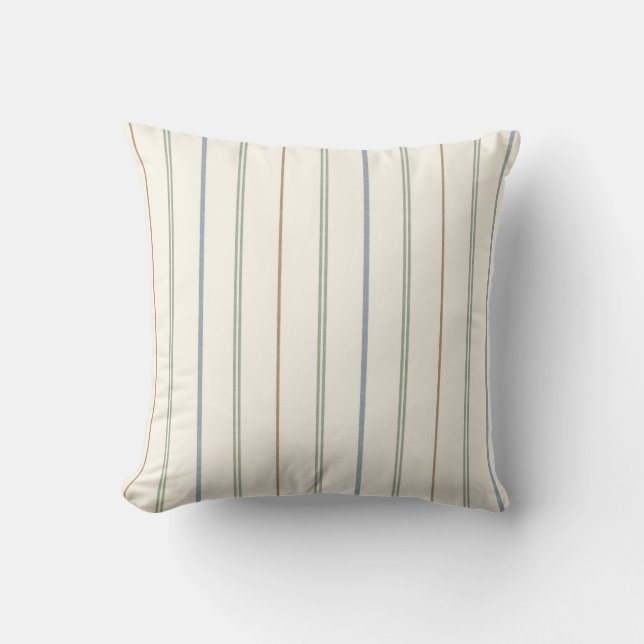 Almofada Padrão de Listra Vertical Fina Boho Neutro Terroso (Frente)
