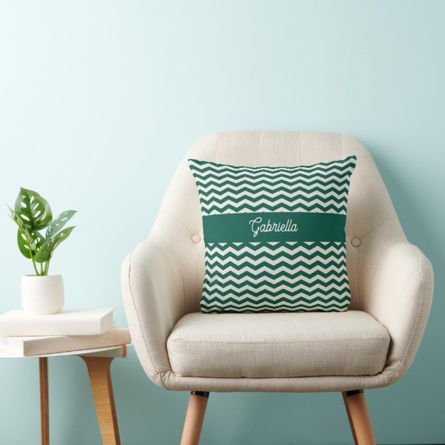 Almofada Padrão de listra ziguezague em chevron verde-teal (Cadeira)