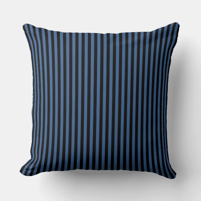 Almofada Padrão de Listras Azul Preto Elegante (Frente)
