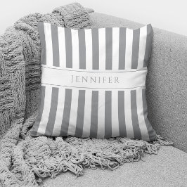 Almofada Padrão de Listras Cinza e Branco Elegante Nome
