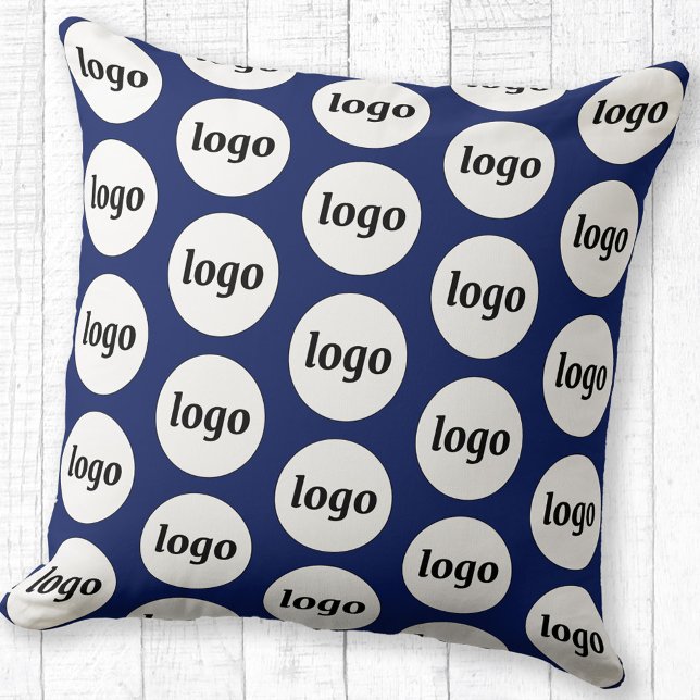 Almofada Padrão de logotipo simples Promocional para empres (Logo pattern business branding promotional navy blue throw pillow)